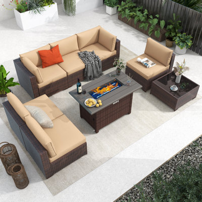 Caydin 6-Person Modular Sectional Seating Group with Fire Pit Table