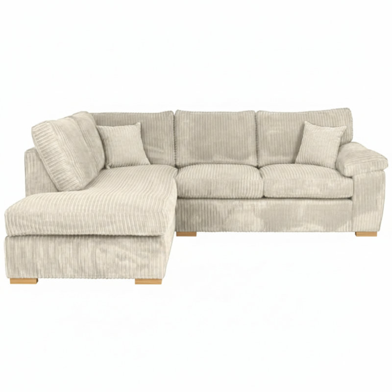 4 Seater Corduroy Sofa & Chaise, Left Hand Facing, Cream
