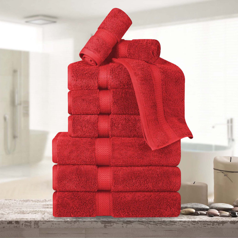 Scotia Egyptian Cotton Bath Towel Set, Red, 9Pc Towel Set  (3Bath, 3Hand, 3Face)