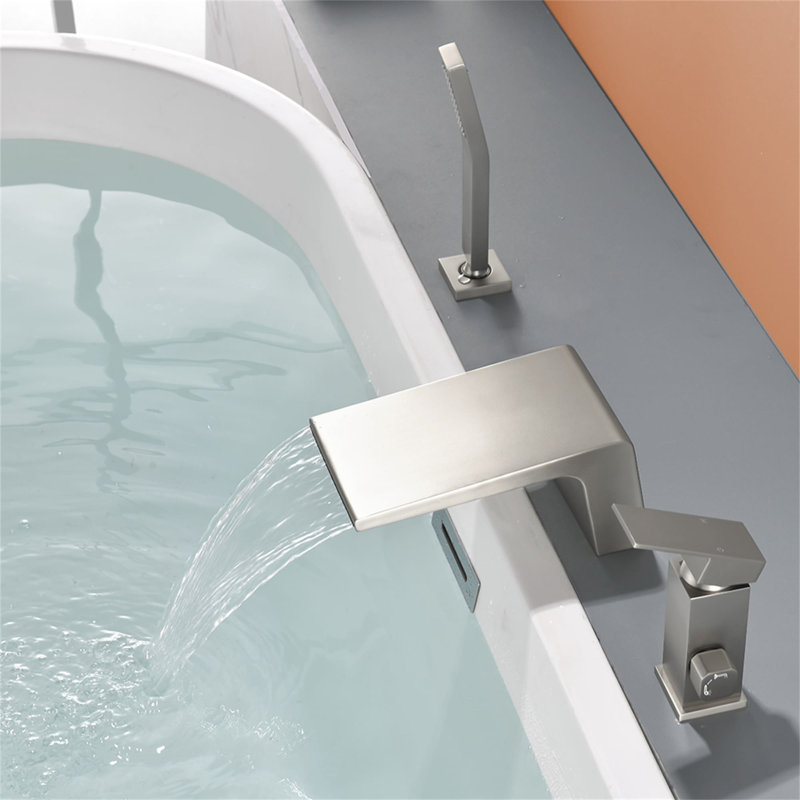 1 Handle Deck Waterfall Faucet with Diverter, Brushed Nickel