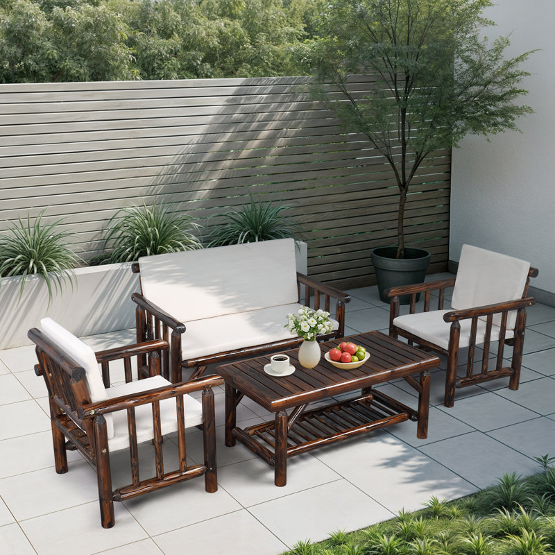 Patio 4-Piece Wood Conversation Set, Carbonized