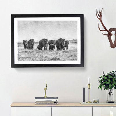 Herd of Elephants Roaming - Framed Print