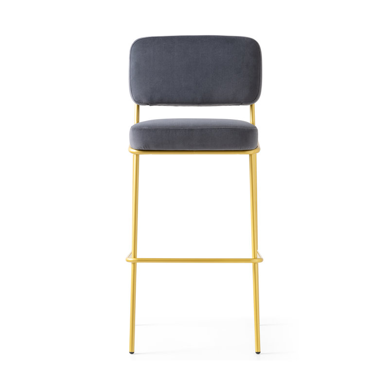 Sixty Upholstered Counter Stool with Metal Frame, Black, Counter Stool (25.63" Seat Height), Painted Brass