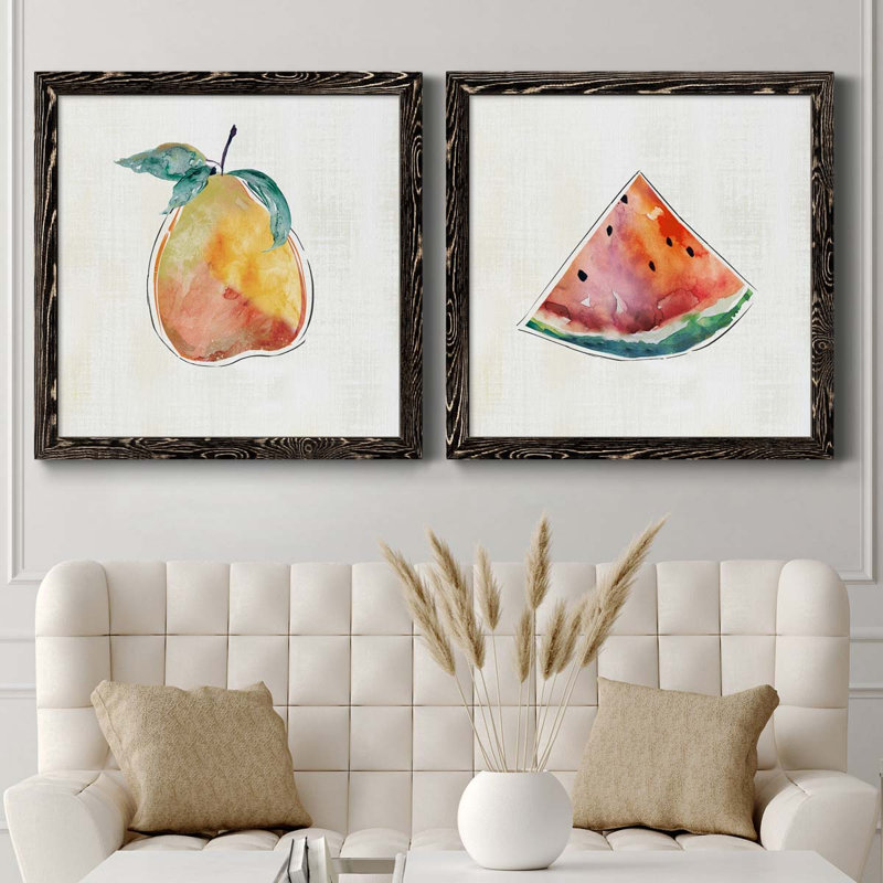 Happy Pear - Ensemble de 2 peintures sur toile encadrées, H 31,5 po x l 63 po x P 1,5 po, Cadre noir