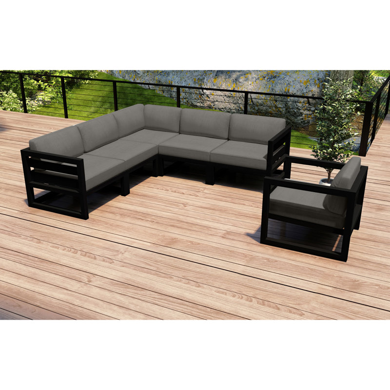 Avion 6 Piece Sectional Set - Black, Black, Canvas Charcoal Sunbrella® Canvas