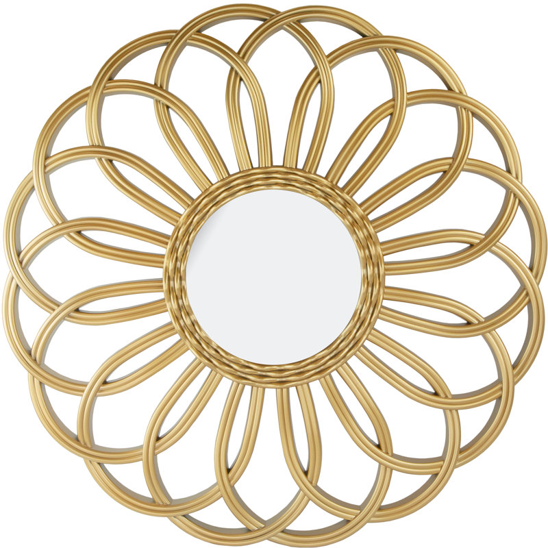 30" Round Rattan Sunflower Wall Mirror