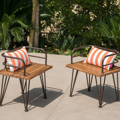 Chaise d'extérieur - 2 chaises rustiques, sièges en bois, cadres en fer, finition, style pour patio en métal et club
