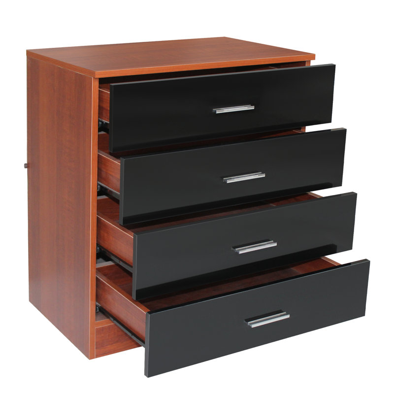 60 cm W Chest of 4 Drawers, Walnut/Black