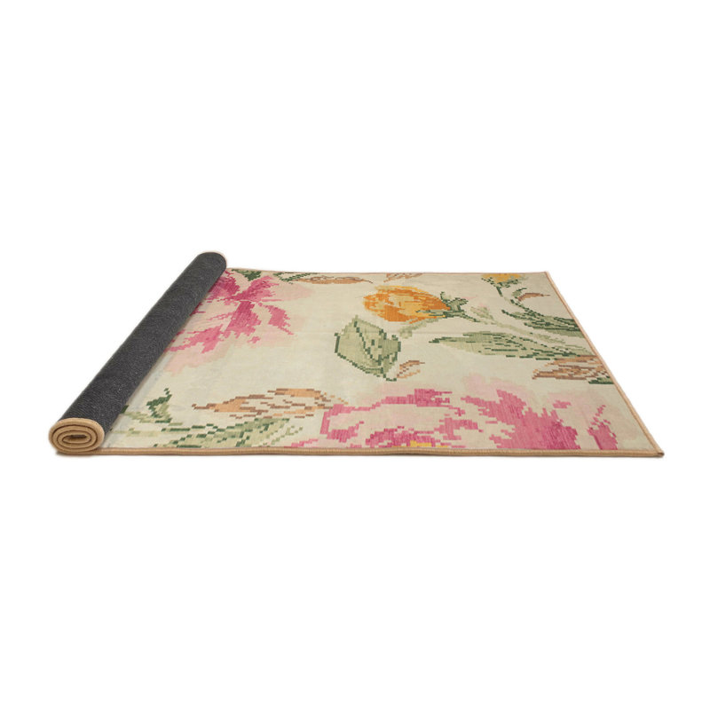 Tapis jaune/orange/rouge contemporaine, Rond 4 pi