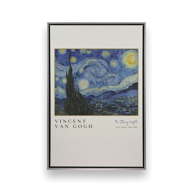 La nuit étoilée de Van Gogh, H 18,75 po x l 12,75 po, Cadre flottant en chrome poli