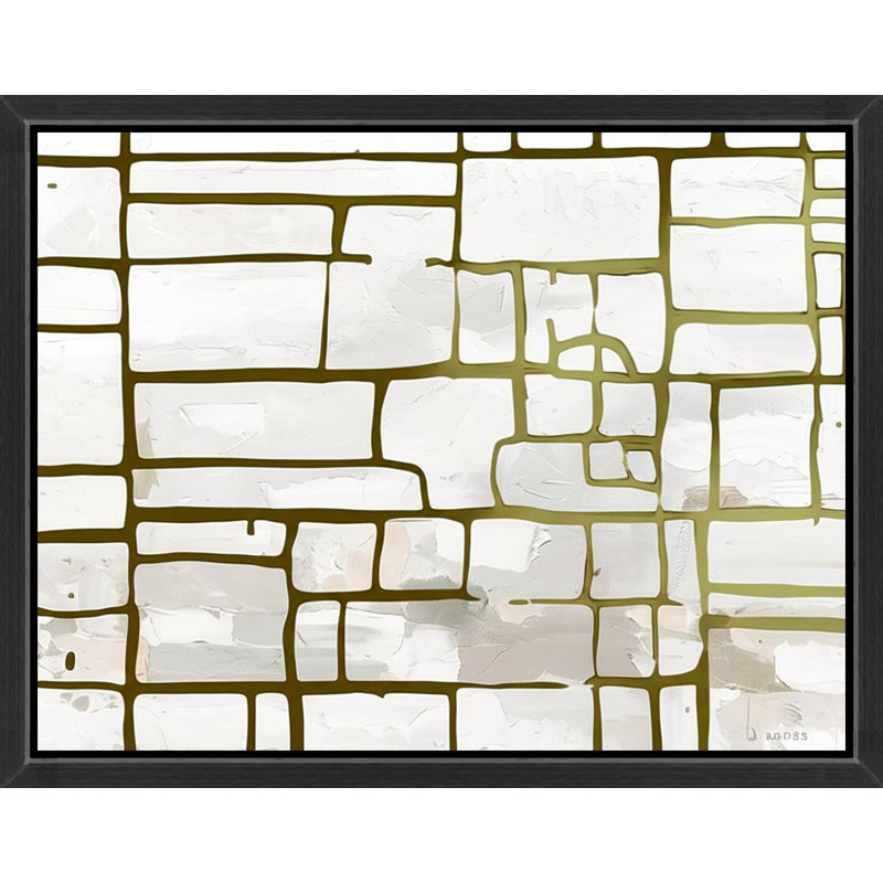 «Abstract Geometric Grid» en blanc et or - art mural encadré sur toile, 11" H x 14" W, Brown