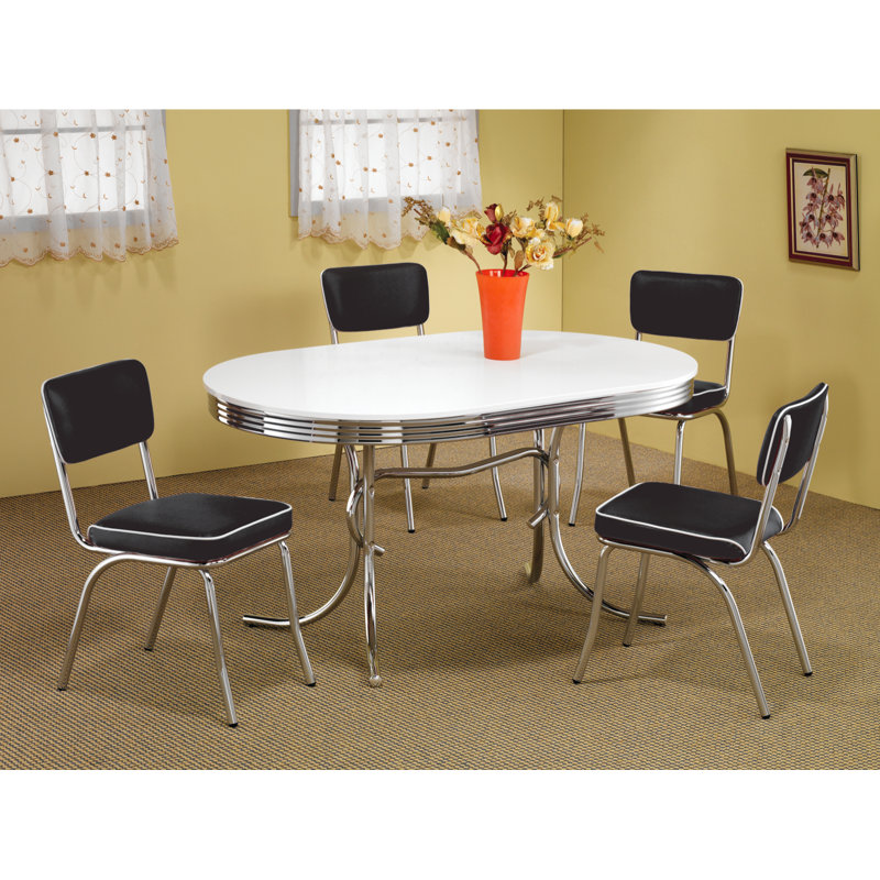 Brilliana 4-Person Retro Faux Leather Dining Set, Black