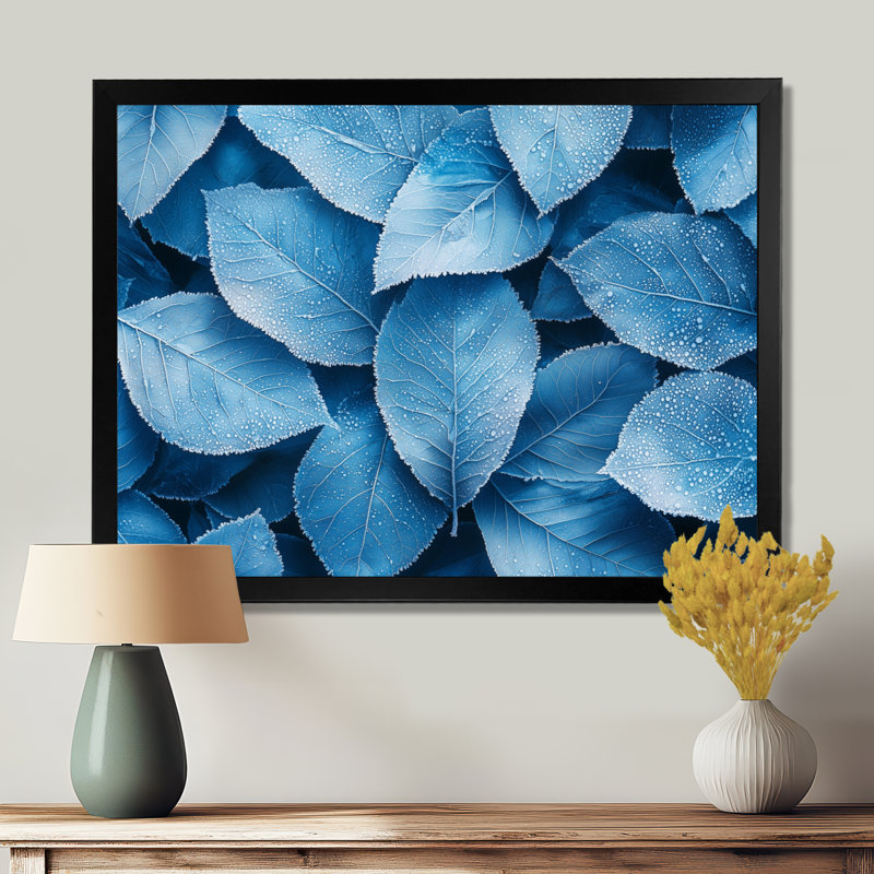 Irlinda Frost Blue Leaves Tranquility I - LEAVES, art mural, Reproduction encadrée d'une seule photo, Noir, noir, noir, noir