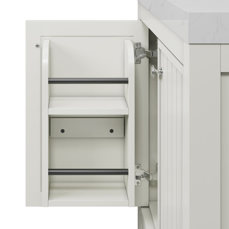 Meuble-lavabo 30 po avec comptoir en quartz blanc Thassos Aula, Blanc perle