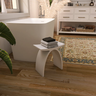 White Freestanding Engineered Stone Bathroom Stool – Modern Shower Bench