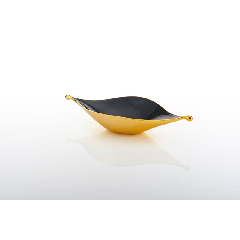 Metal Abstract Posh & Luxe Decorative Bowl in Gold/Gray