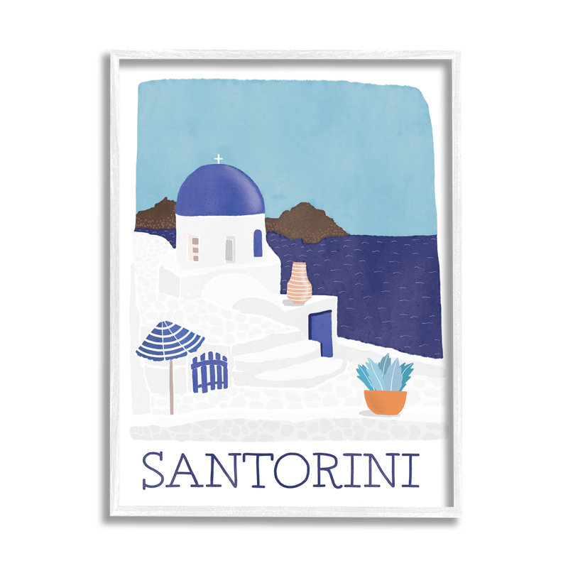Vue de l'île de Santorin, estampe numérique par Darlene Seale, H 14 po x l 11 po x P 1,5 po