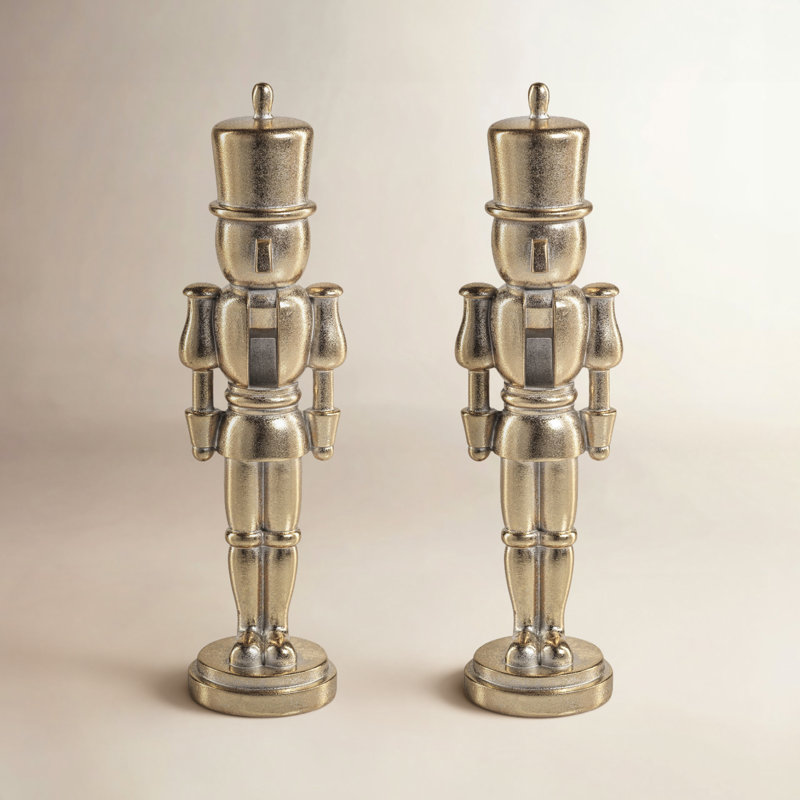 Ensemble de 2 figurines de casse-noisette décoratives métalliques Hartwin, H 10 po x l 2,5 po x P 2,5 po, Or