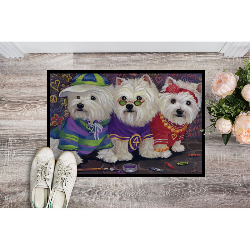 Guerrie Non-Slip Outdoor Doormat, Westie Free Spirits
