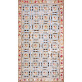 Large Size Ivory Antique Floral Flatweave English Fleur De Lis Needlepoint Rug