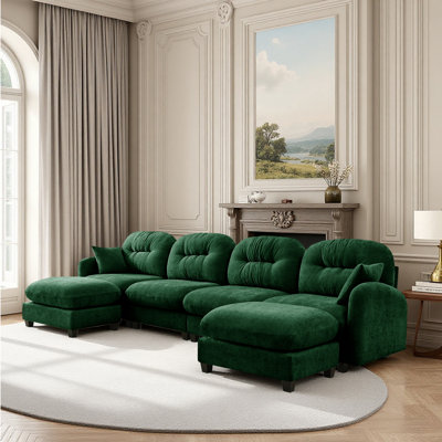 Sectional U Shaped Couch With 2 Ottoman, Chenille Sofa