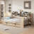 Wooden  Multi-Functional Daybed With Storage Shelves, 2 Storage Drawers And  Study Desk-485224637-485224636