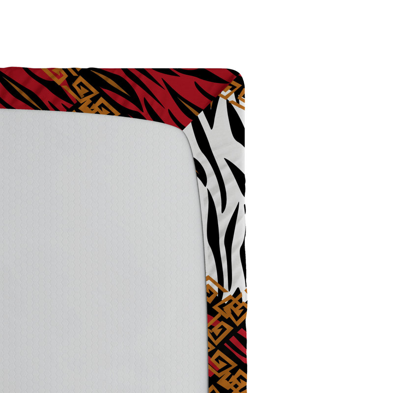 Drap-housse africain Ambesonne, ensemble de 2, peau de bête, brun et rouge, Drap-housse de taille double