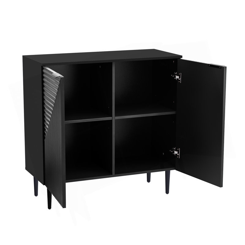 Ensemble de 2 armoires latérales minimalistes modernes Mirod, solution de rangement polyvalente, tablettes réglables, conception de porte géométrique élégante, parfait comme meuble télé