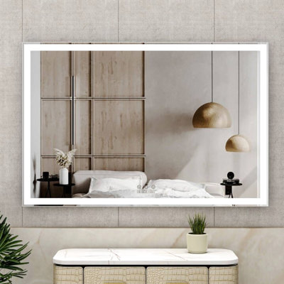 60x40 Inch Bathroom Wall Mounted Mirror With Led, Waterproof, Aluminum Frame, 3 Color Modes, Smart Touch Switching System Feature Functionality Heavy-duty Settings, Function