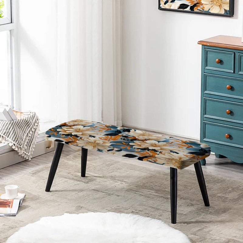 Mosaic Beige and Blue Botanicals - Banc rembourré floral noir