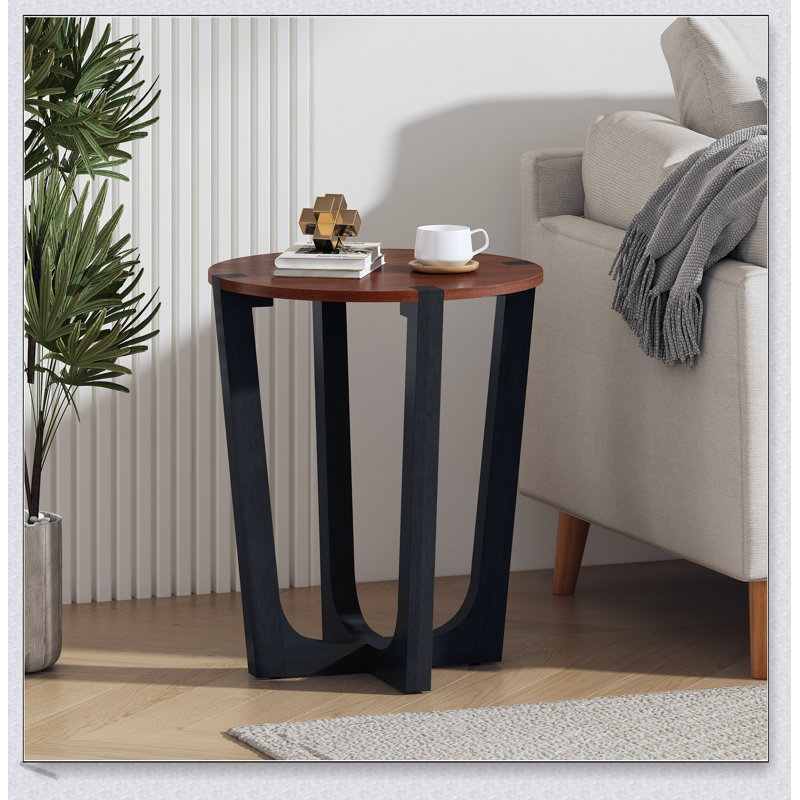 Acacia Solid Wood Side Table With Circular Top And Minimalist Base For Modern Interiors And Outdoor Use