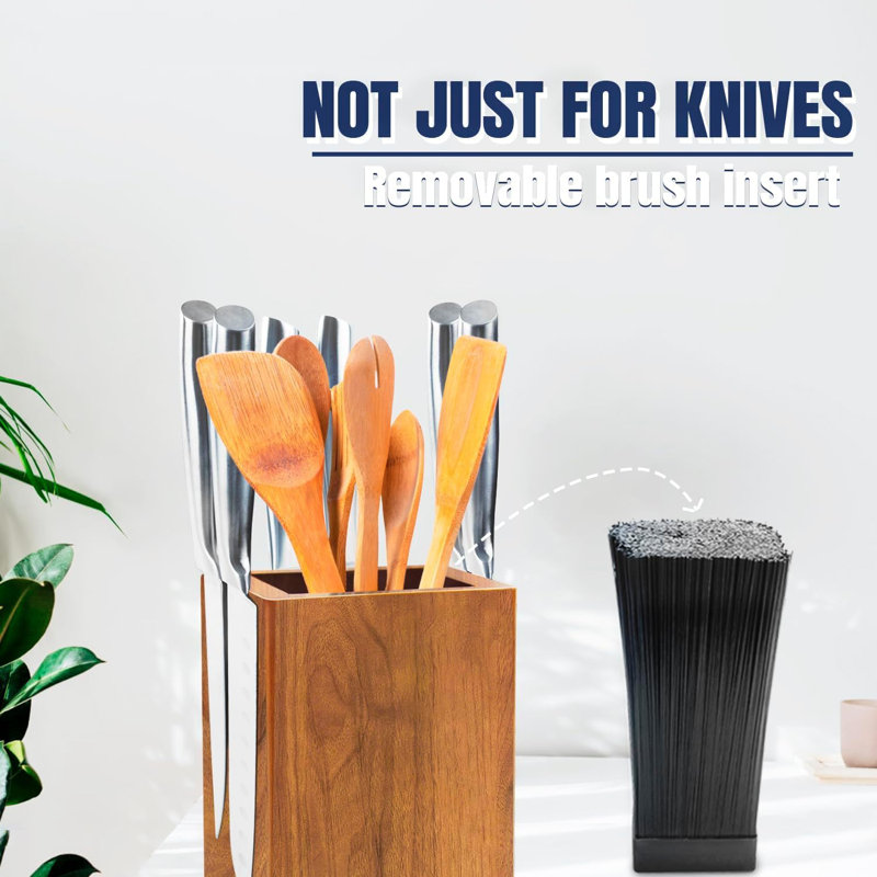 Magnetic Knife Block Without Knives, 360° Rotatable Magnet Knife Holder Stand Made Of Fine Acacia Wood, Extra Large Capacity Knife Storage For Knives And Utensils For Kitchen Counter Top