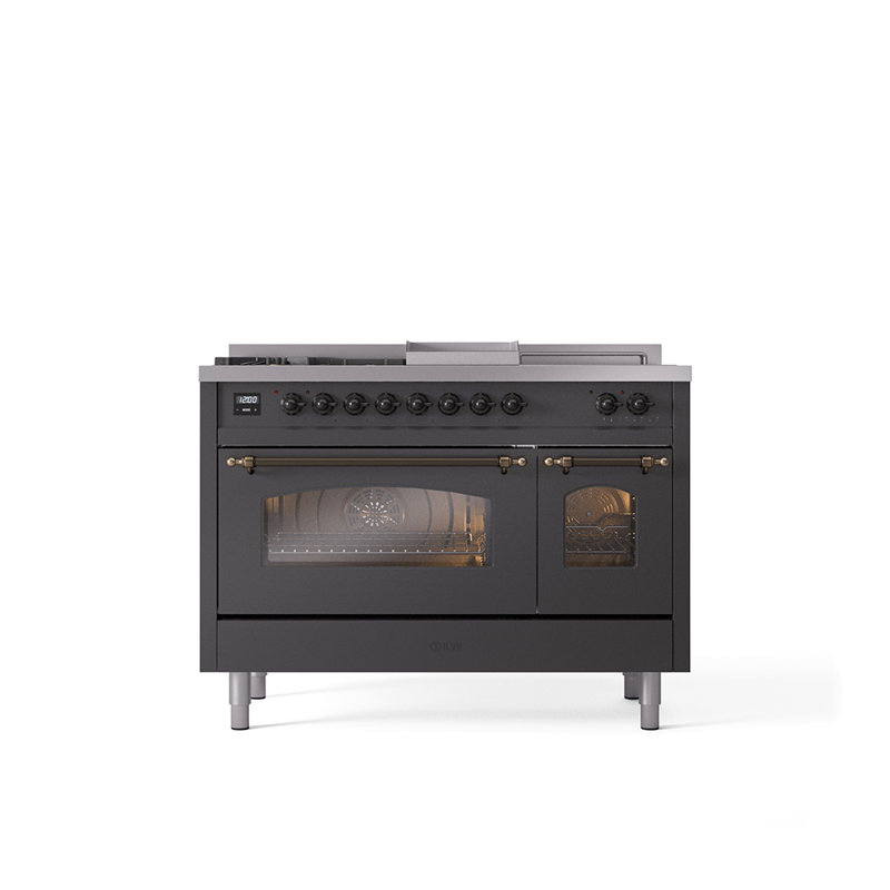 ILVE Nostalgie II 48 Dual Fuel Range, Graphite Matte/Bronze, Liquid Propane
