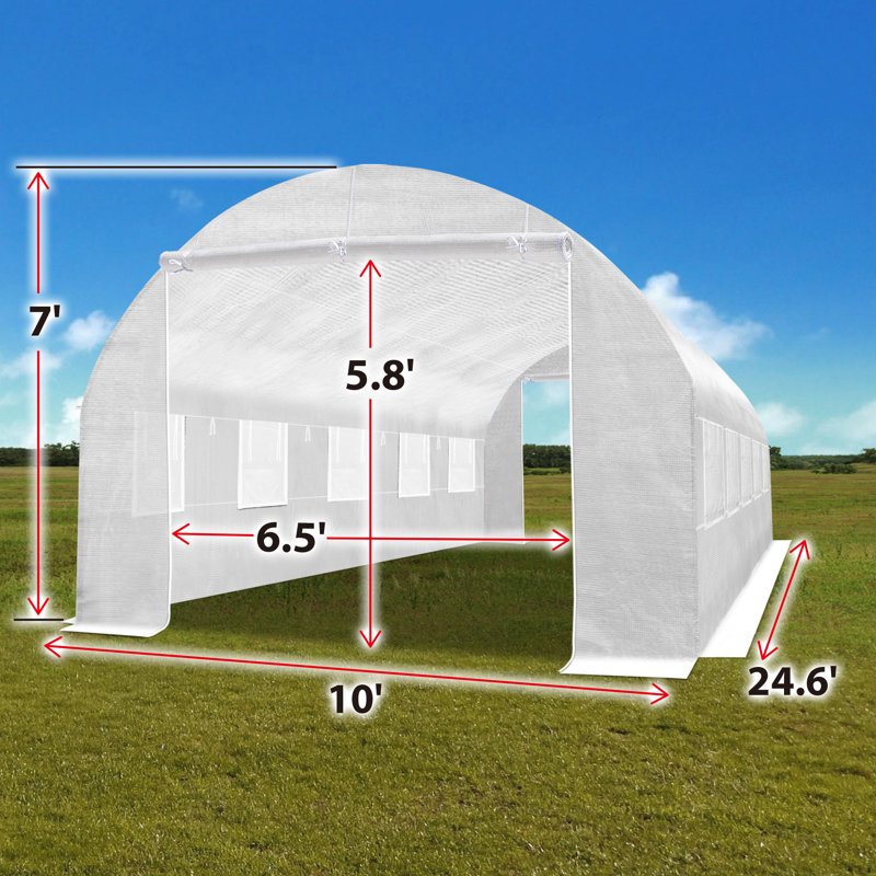 White Greenhouse Replacement Cover Two Doors  for 24.6 X 10 X 7' Large Walk in Hot Garden House Frame , Support Arch Frame Climbing Plants/Flowers/Vegetables （Only Cover, Frame is not Included)