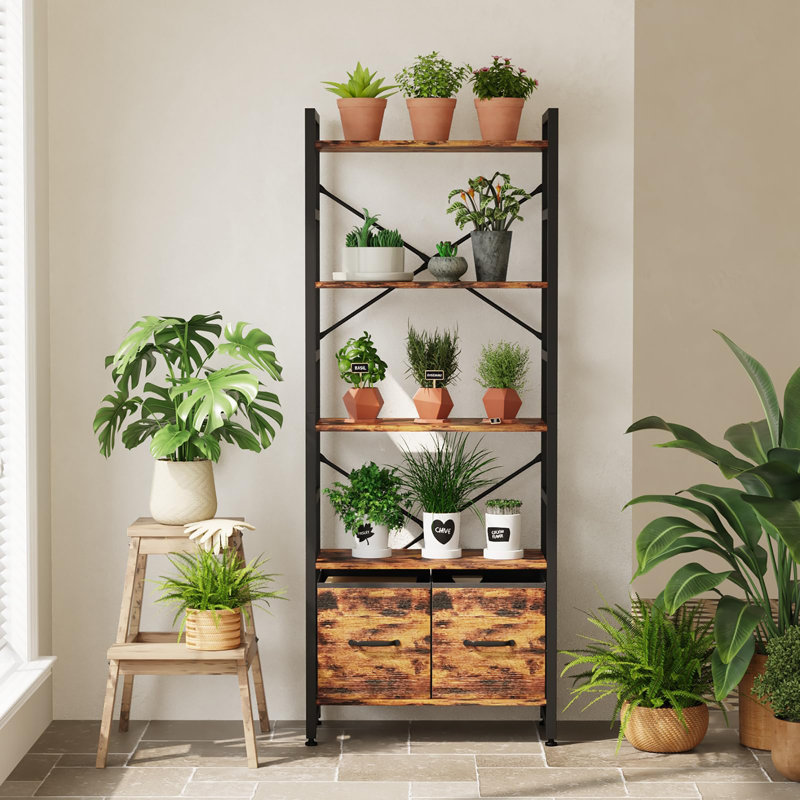 154cm H x 60cm W Steel Standard Bookcase, Rustic Brown