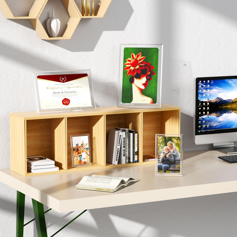 4X6 Acrylic Picture Frames 3 Pack, Clear Picture Frames With Stand, Magnetic Frame Acrylic Lucite Frameless Transparent Cubes Floating Gift For Home Office Desktop Display Horizontally