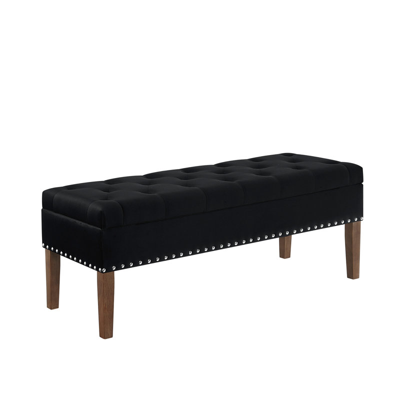 Tufted Bench with Storage, Black