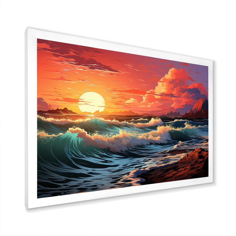 Rainbow Beach Sunset sur toile, Cadre simple blanc, H 24 po x l 32 po x P 1 po