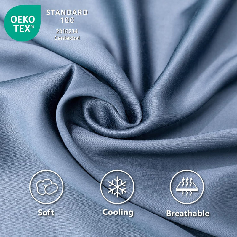100% Rayon from Bamboo Sheet Set, 16" Deep Pocket Cooling Silky Soft Bed Sheets, Blue/Gray