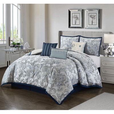 Elisia Navy Microfiber Reversible 7 Piece Comforter Set