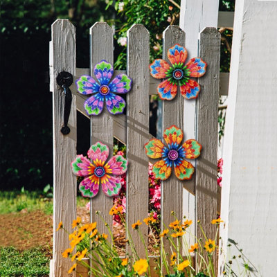 4-Piece Metal Flower Wall Decor Set, 6.2-Inch Outdoor Garden Wall Art