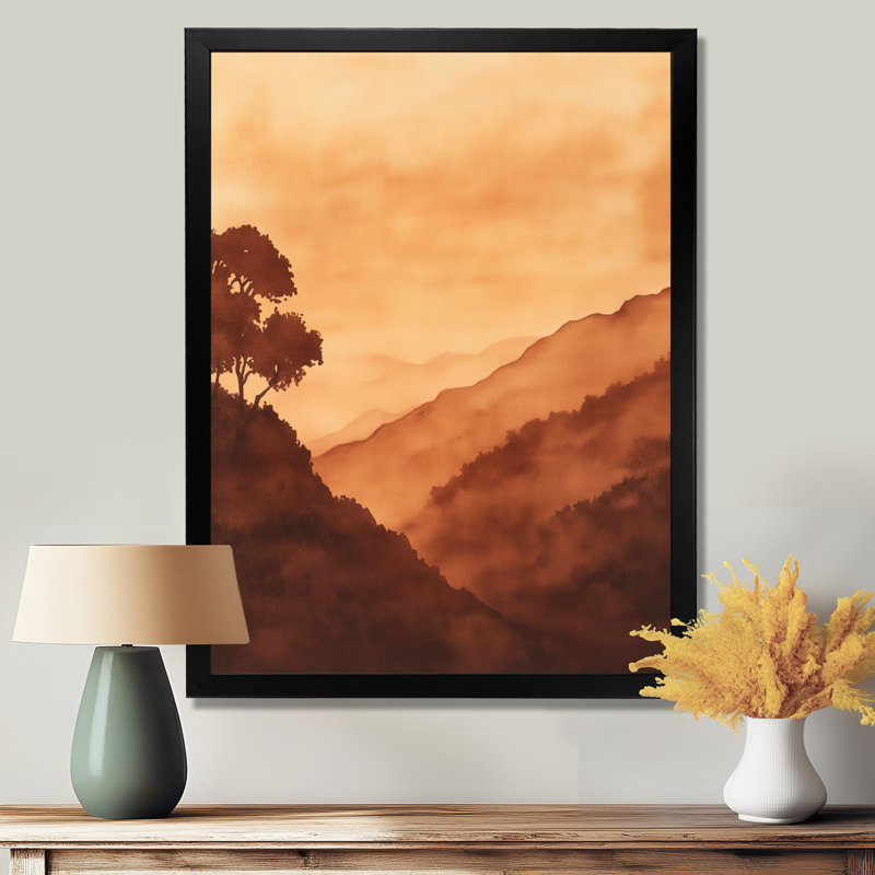 Tableau mural paysage bohème rouge-brun III - Paysages abstraits encadrés, H 32 po x l 16 po, Black Picture Framed