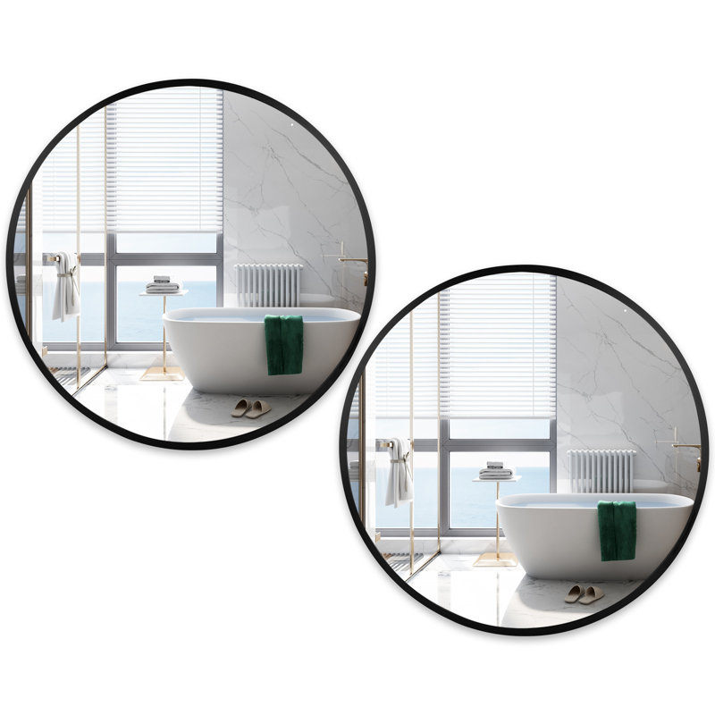 Suszanne  Round Wall Mounted Bathroom / Vanity Mirror, 24" x 24", Black