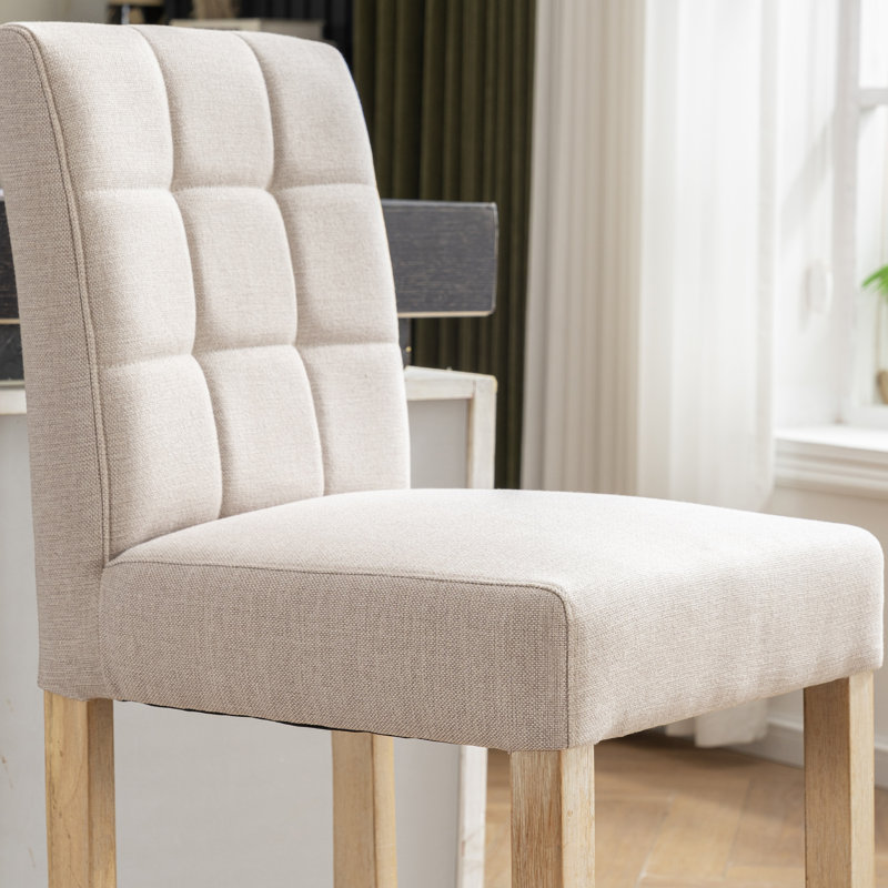 Modern Counter Height Bar Stool With Back, 25.2'' Seat Height Beige Linen Upholstered Solid Wood Bar Stools For Home Bar Kitchen Island, Fully Assembly