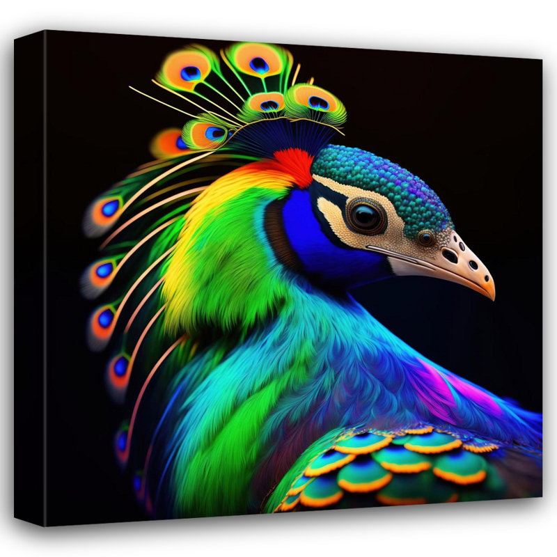 «Unreal Neon Peacock» par Stephen Chambers, impression sur toile tendue, L 15 po x H 15 po