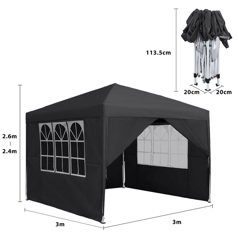 Gazebo Folding Party Tent 2-Way Setup with 4 Removable Side Panels, Windows & Carry Bag Event Shelter Garden Tent for Beach Party Festival Camping Event and Market