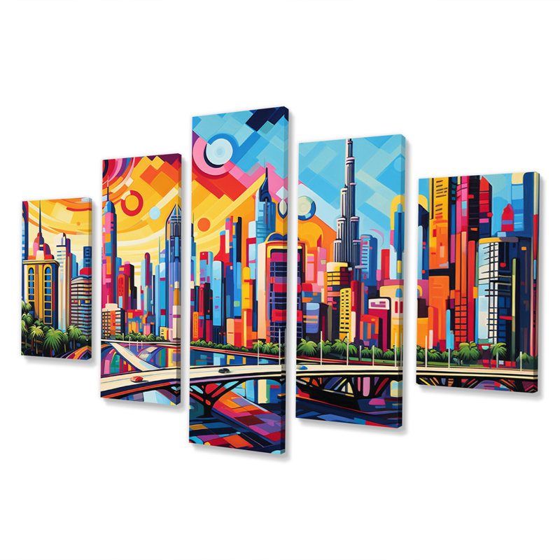 Pop Art, impression de toile de ville - 5 panneaux