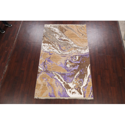 Tapis unique brun / mauve / beige noué à la main 5 pi 1 po x 8 pi 3 po New Age