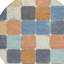 Tapis d'intérieur rond lavable géométrique 8 pi bleu rouille et denim