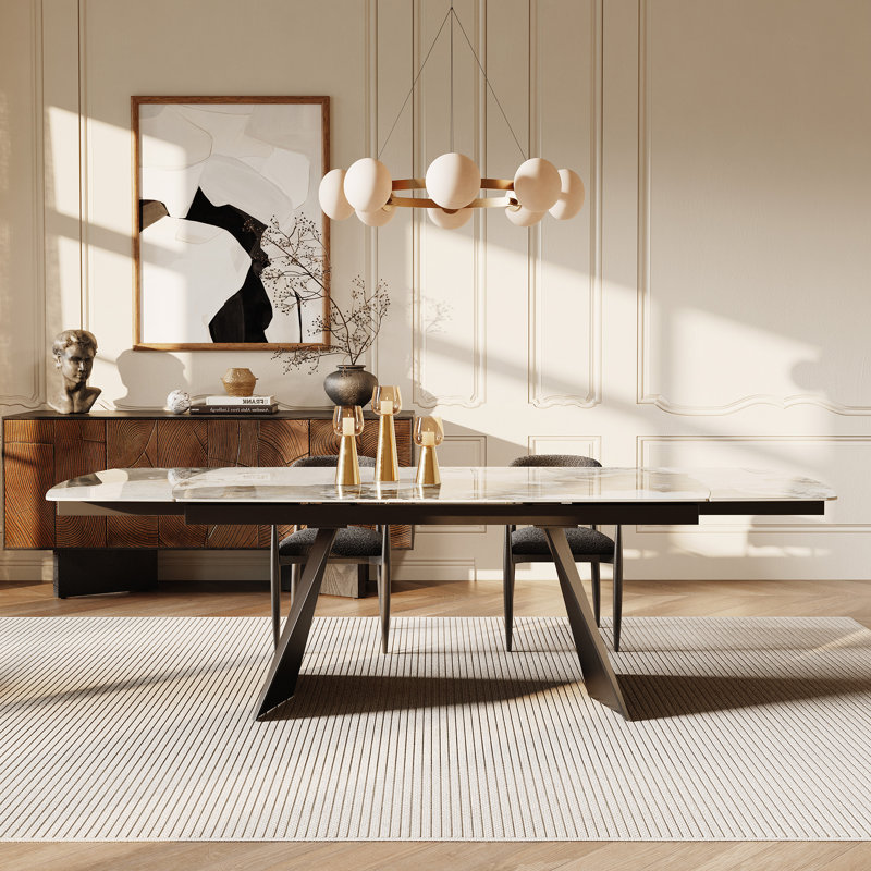 Moiser 65" to 94.5" Extendable Dining Table For 8-10 with Sintered Stone Top, Glossy Pandora